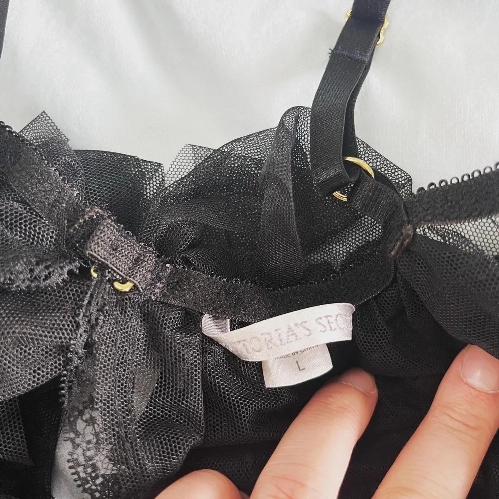 Victoria’s Secret Large Black Lace Baby Doll Lingerie Tank Open Back Bow - Picture 4 of 4